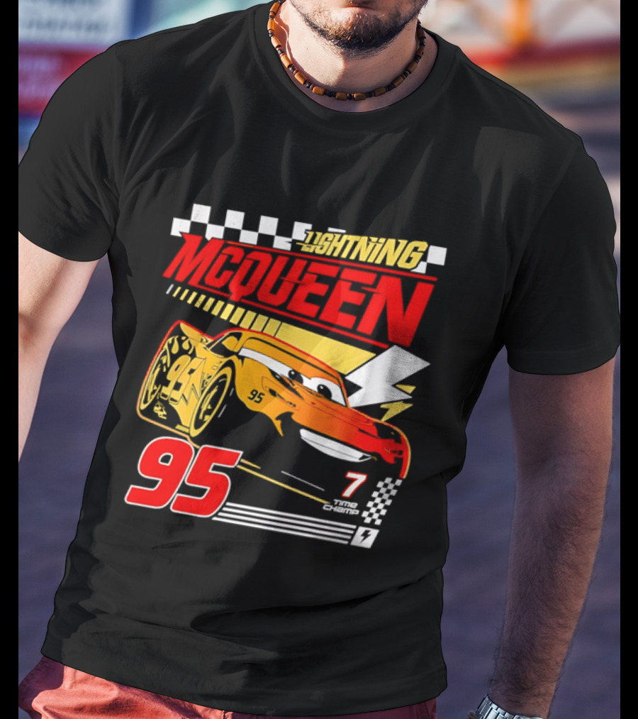 Lightning McQueen Racing 95 Champion Car Number 7 Lightning Bolt T-Shirt