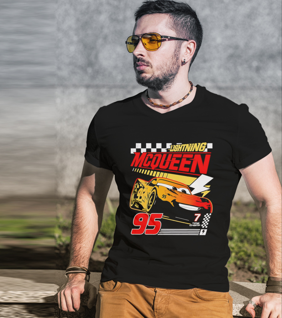 Lightning McQueen Racing 95 Champion Car Number 7 Lightning Bolt T-Shirt
