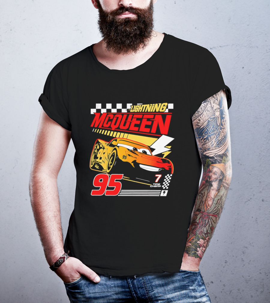 Lightning McQueen Racing 95 Champion Car Number 7 Lightning Bolt T-Shirt