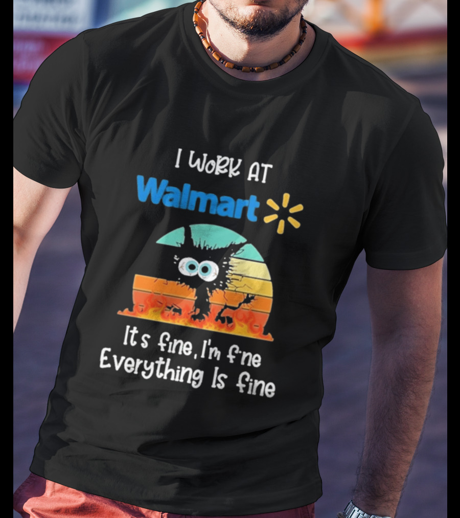 I Work At Walmart Its Fine Im Fine Everything Is Fine Emoji Wall Crack Puzzle T-Shirt