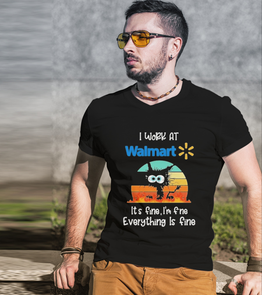 I Work At Walmart Its Fine Im Fine Everything Is Fine Emoji Wall Crack Puzzle T-Shirt