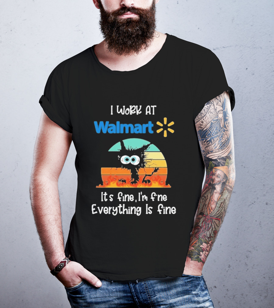 I Work At Walmart Its Fine Im Fine Everything Is Fine Emoji Wall Crack Puzzle T-Shirt