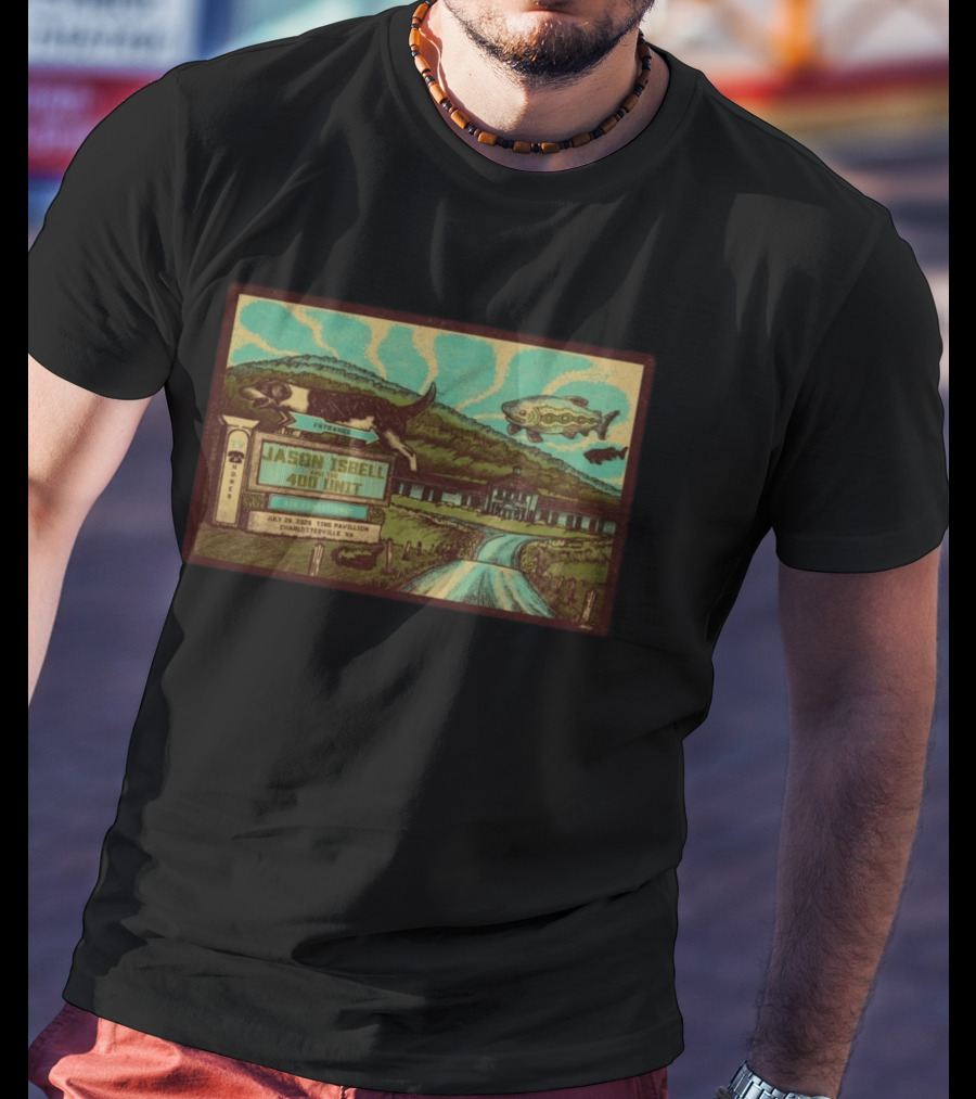 Jason Isbell And The 400 Unit July 26 2026 Ting Pavilion Charlottesville VA Concert With Dog Fish Farmhouse Scene T-Shirt