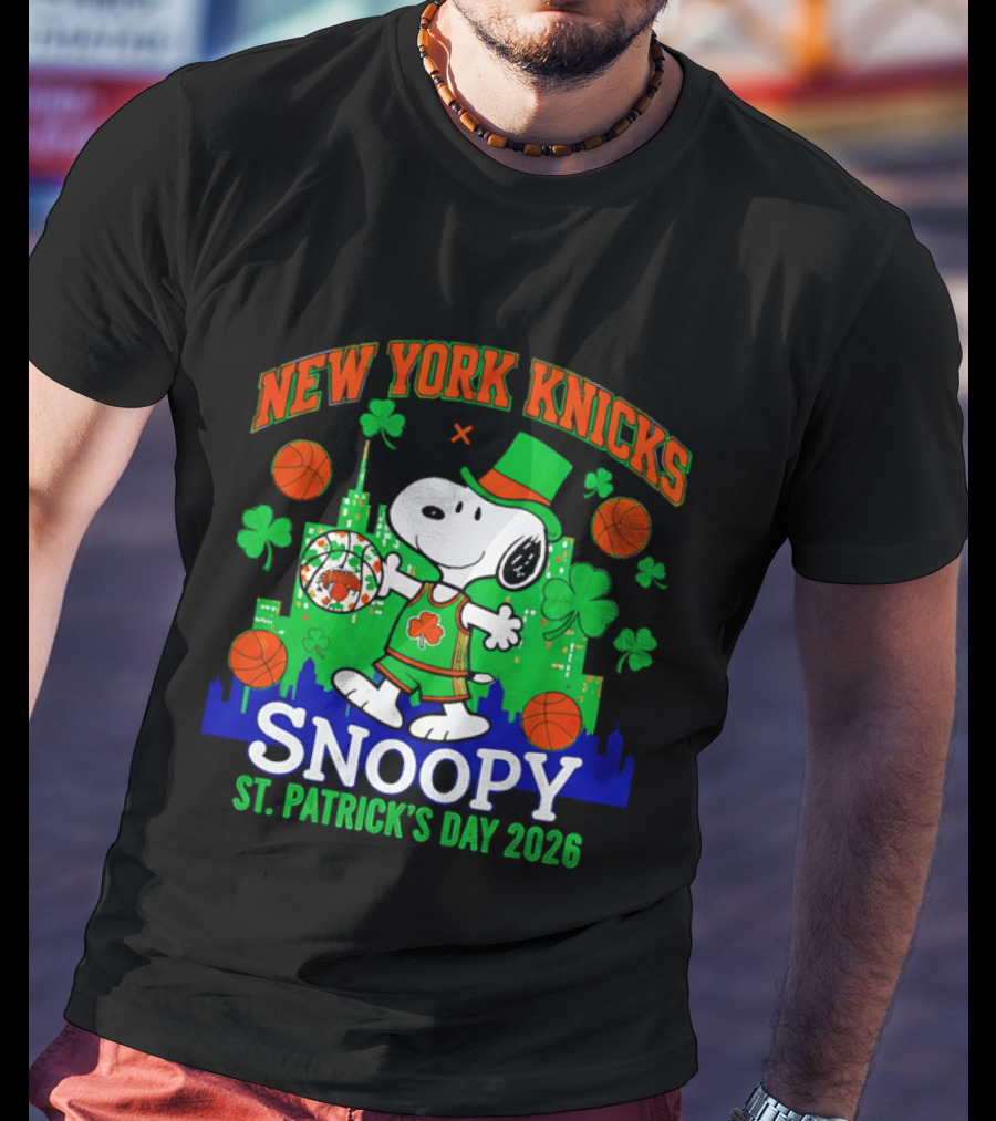New York Knicks Snoopy St Patrick's Day 2026 Celebration T-Shirt