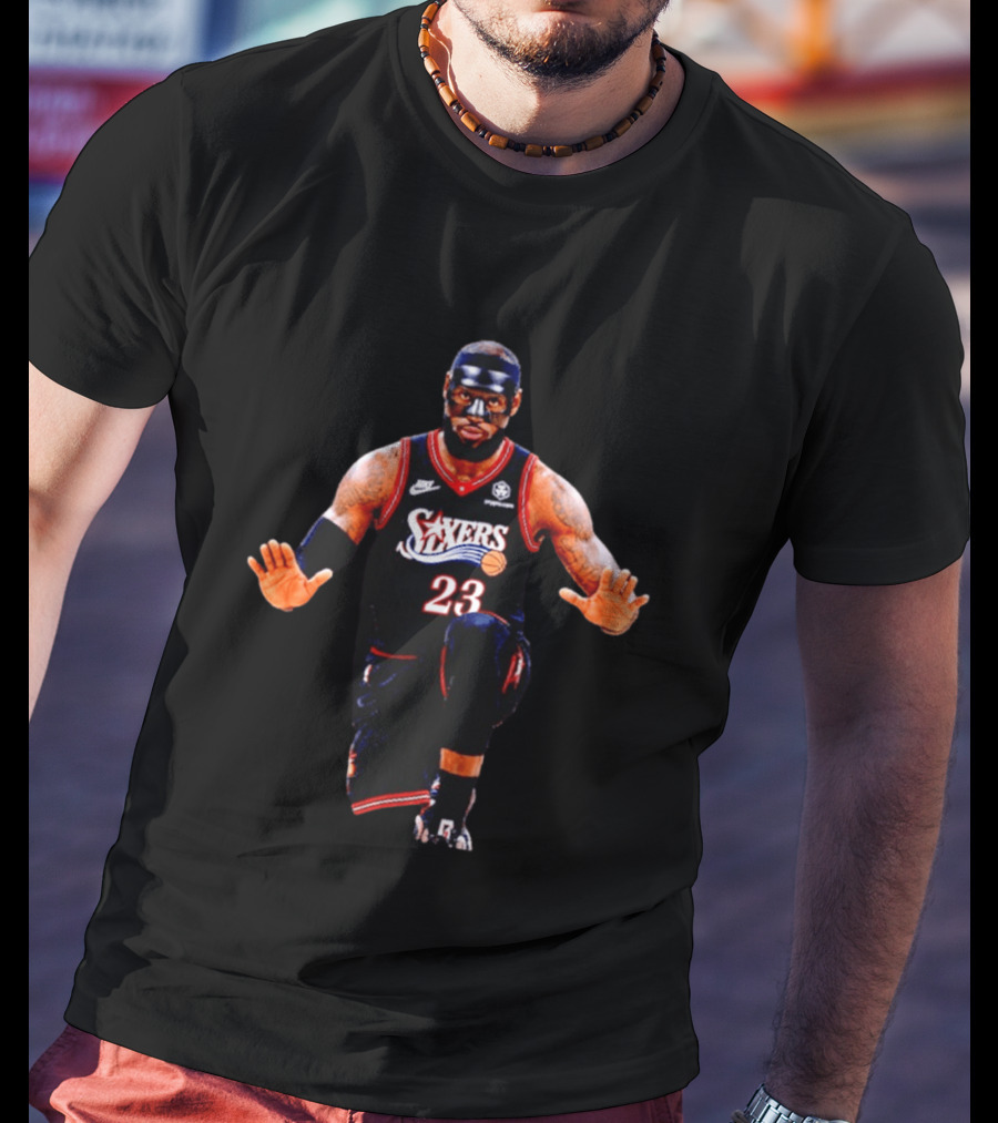 Philadelphia 76ers LeBron James 23 Black Mask Basketball T-Shirt