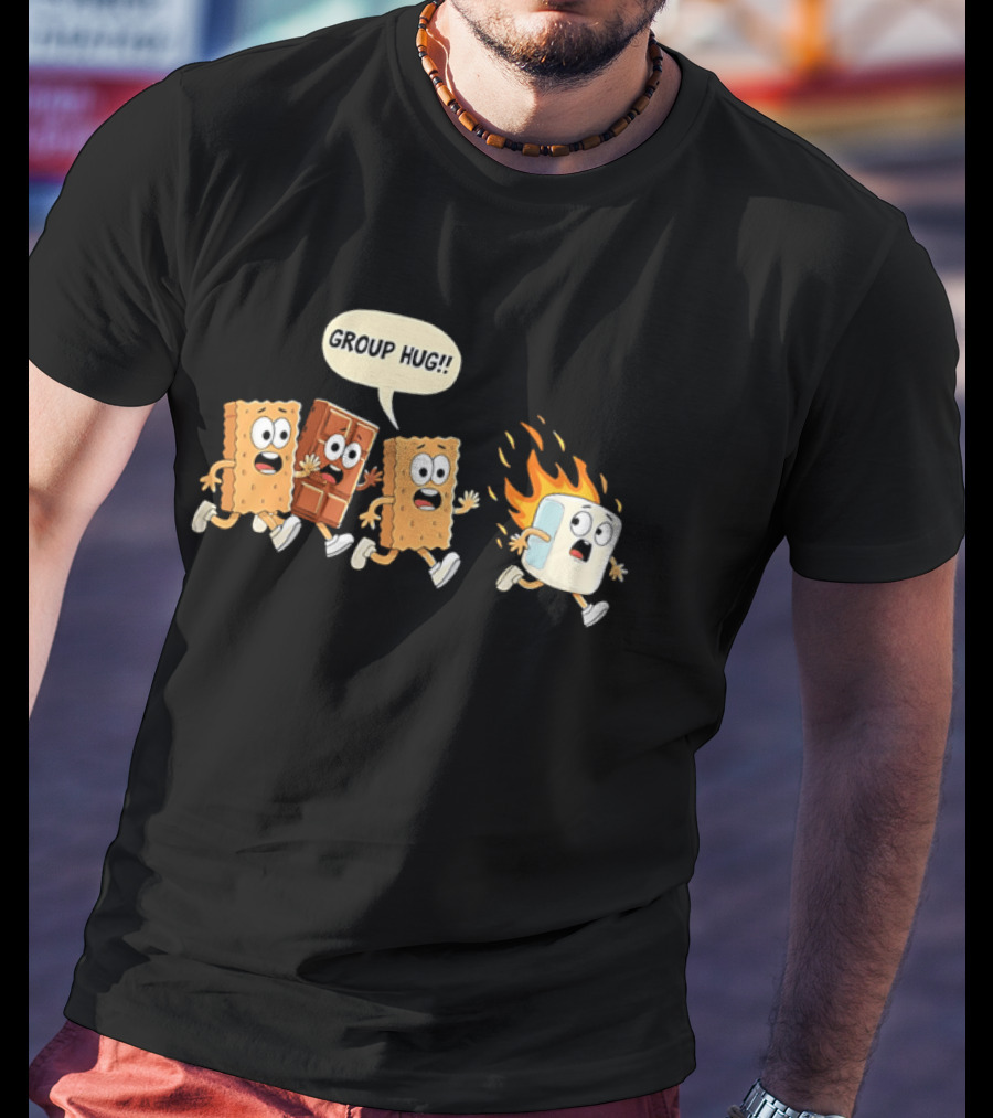S'mores Cartoon Group Hug Chocolate Graham Cracker Marshmallow Fun T-Shirt
