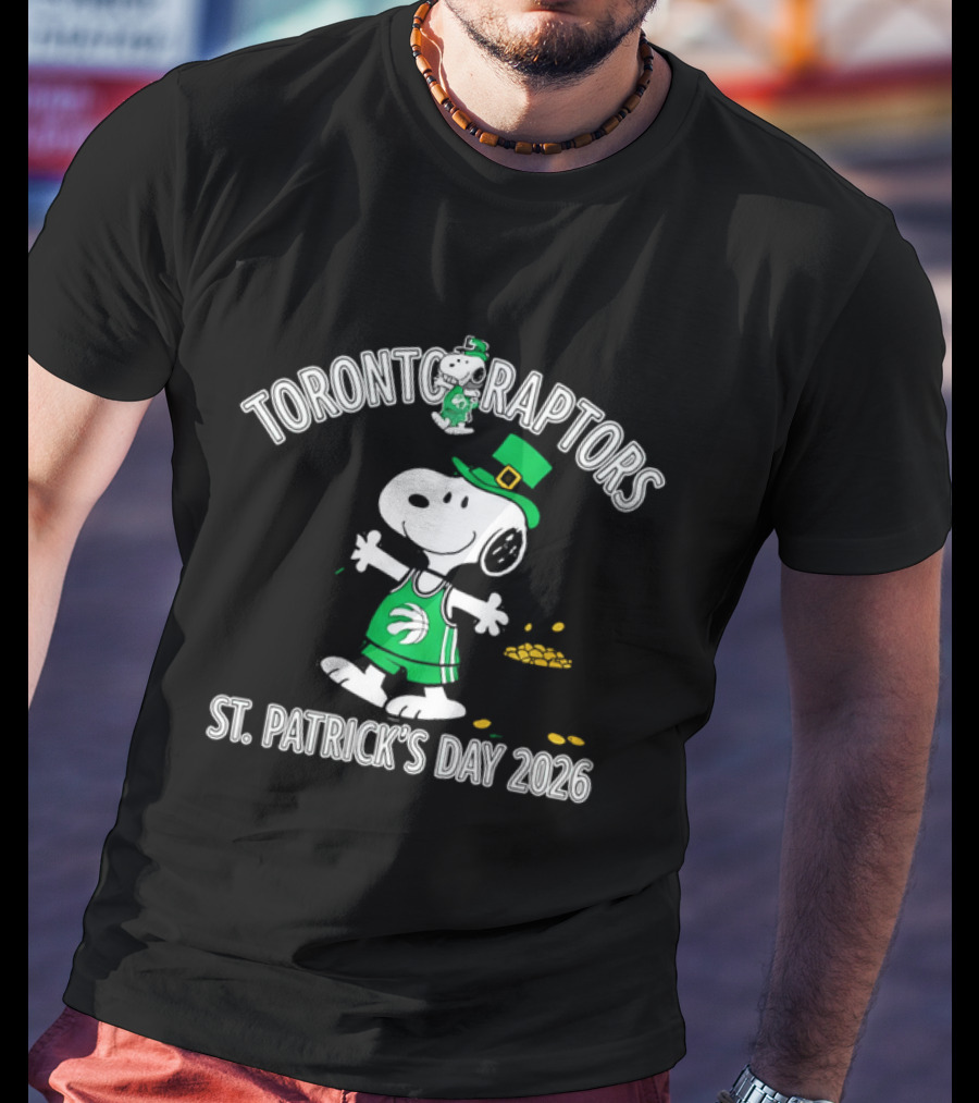 Toronto Raptors Snoopy St Patrick's Day 2026 Basketball Clover T-Shirt
