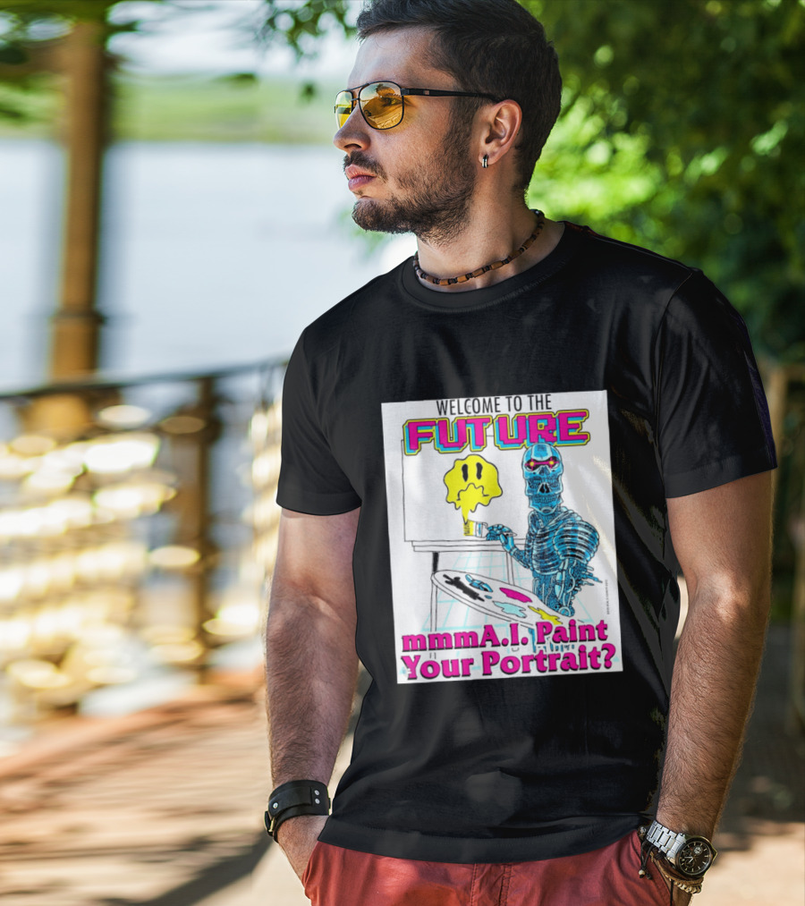 Welcome To The Future MmmaI Paint Your Portrait Robot Skull T-Shirt