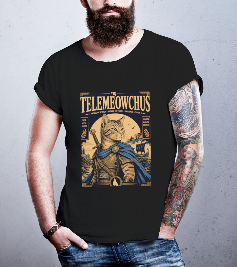 TELEMEOWCHUS Prince Of Ithaca Seeker Of Truth Destined Leader Yujin Greek Mythology Cat Warrior T-Shirt
