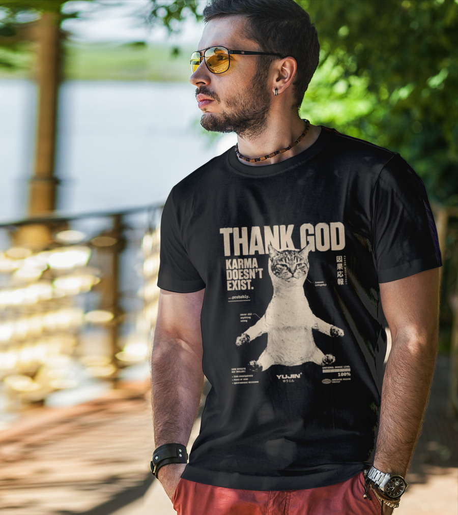 Thank God Karma Doesn't Exist Probably Cat Drawing Yijun Studio Percent Diagram T-Shirt