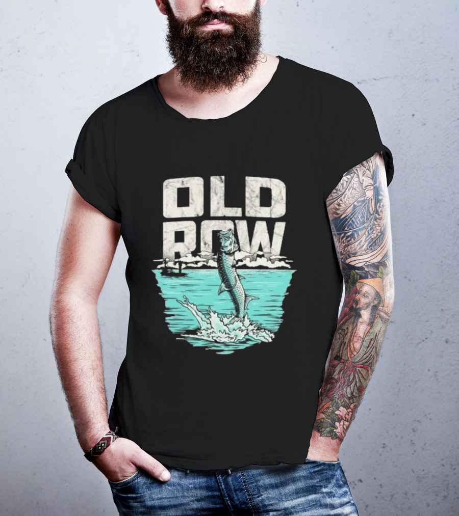 Old Row Tarpon Jumping Fishing Scene T-Shirt
