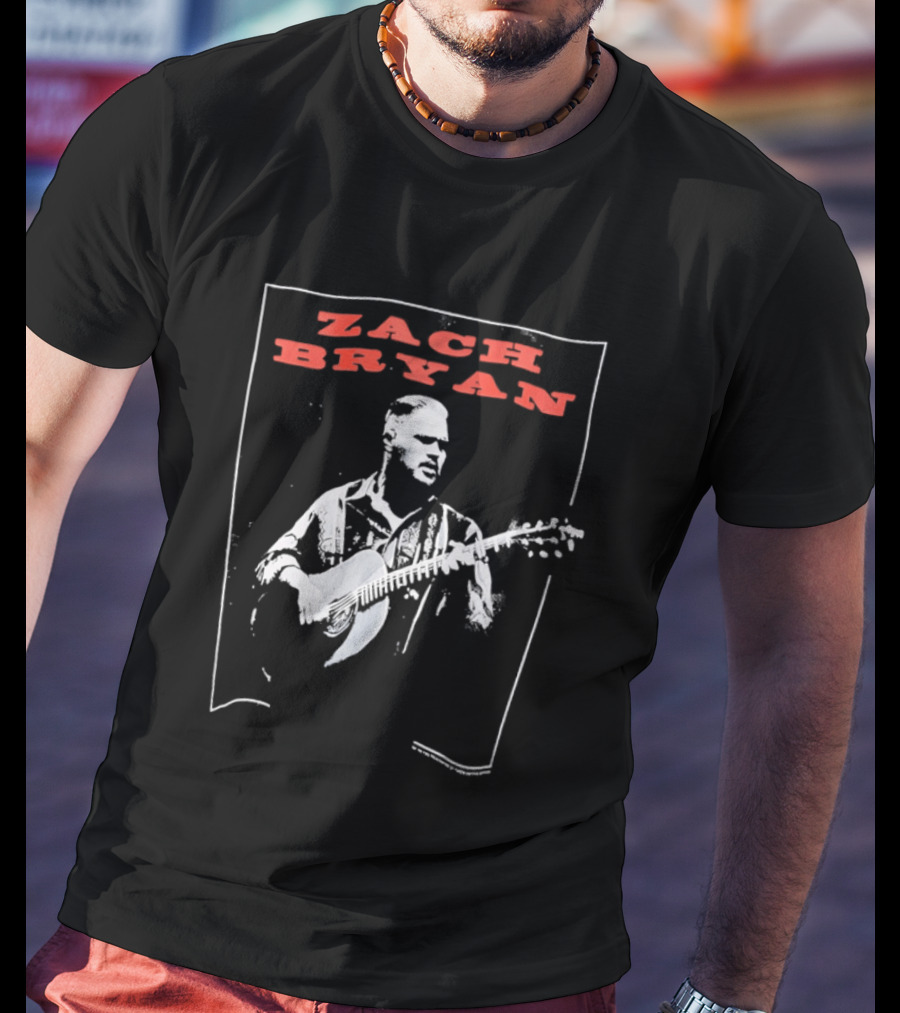 Zach Bryan Guitar Performance Black And White T-Shirt