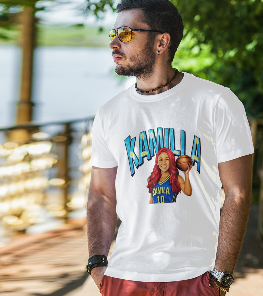 Kamilla Cardoso Basketball Art With Blue And Yellow Jersey T-Shirt
