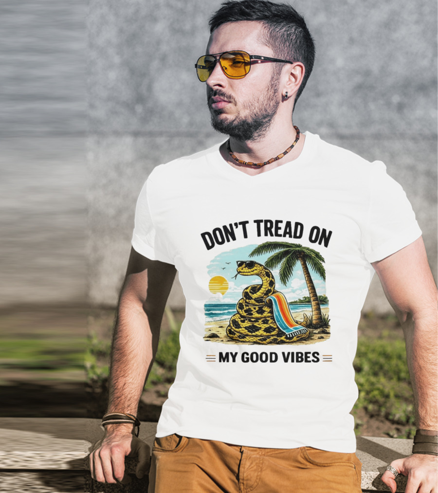 Don't Tread On My Good Vibes Beach Snake Palm Tree Summer T-Shirt