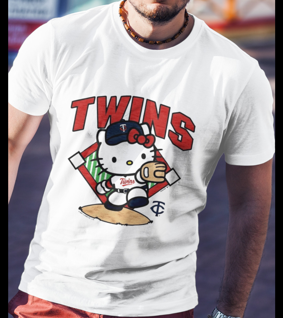 Hello Kitty Twins Baseball Distressed MLB Player Cartoon T-Shirt
