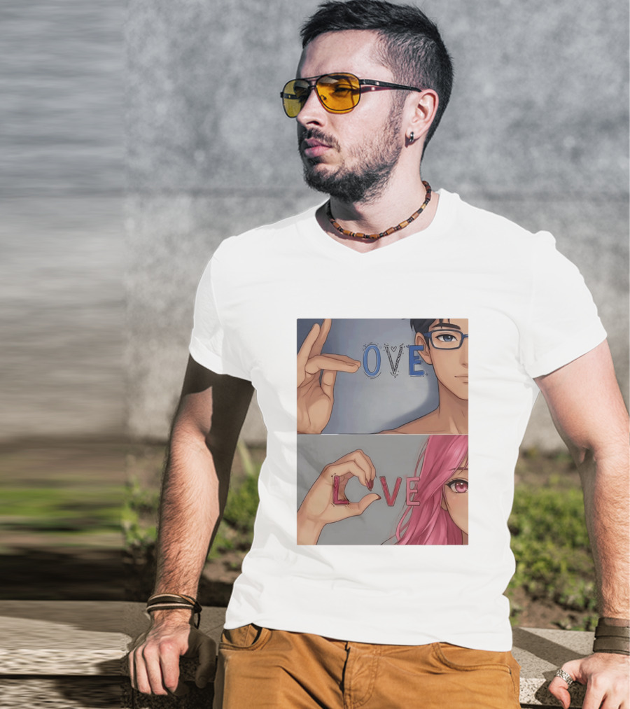 Love Love Anime Couple Hand Gesture T-Shirt