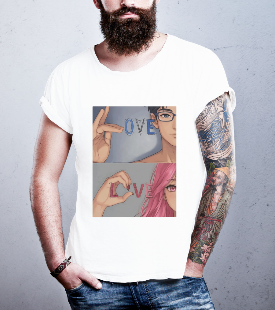 Love Love Anime Couple Hand Gesture T-Shirt