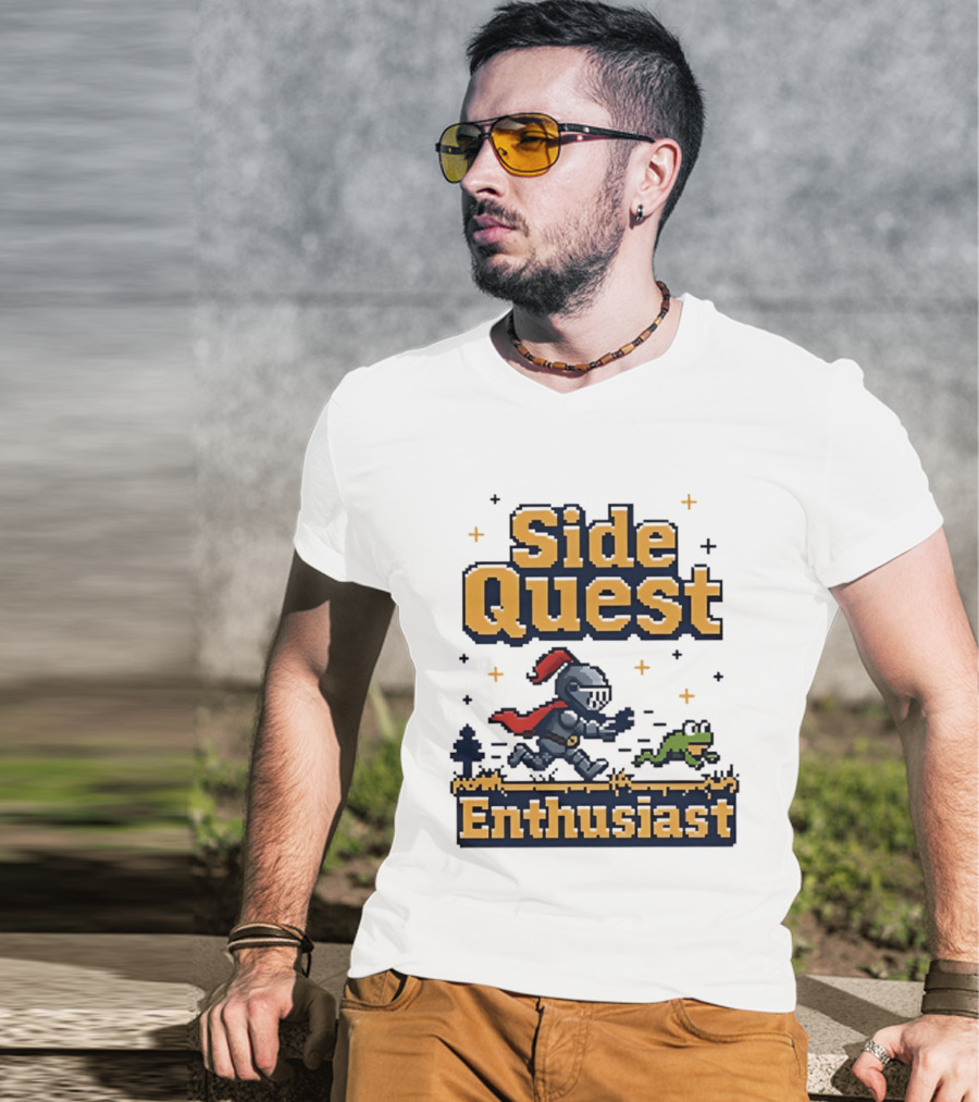 Side Quest Enthusiast Knight Chasing Frog Adventure T-Shirt