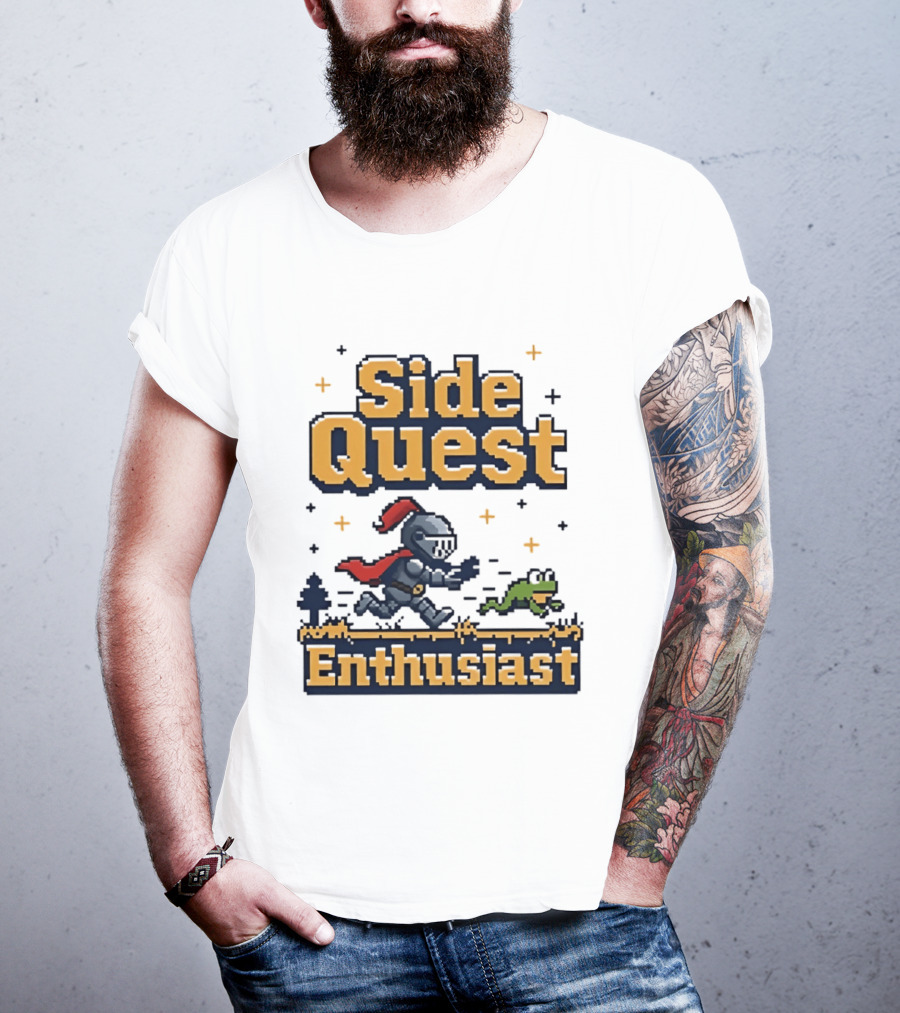 Side Quest Enthusiast Knight Chasing Frog Adventure T-Shirt