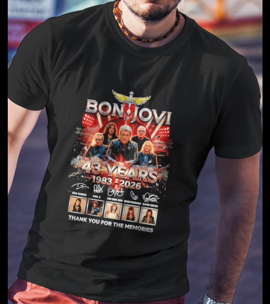 Bon Jovi 43 Years Celebration 1983 2026 Thank You For The Memories Signatures T-Shirt