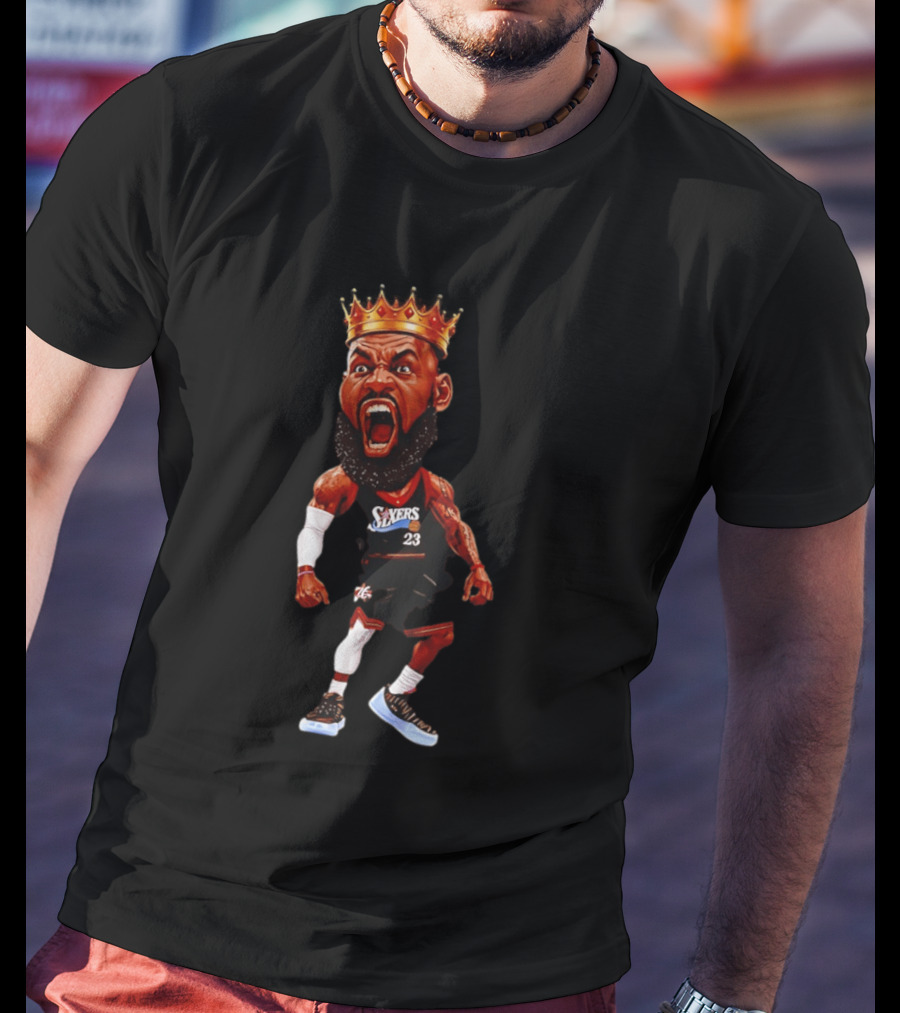 LeBron James Philadelphia 76ers King Caricature 23 Sixers T-Shirt