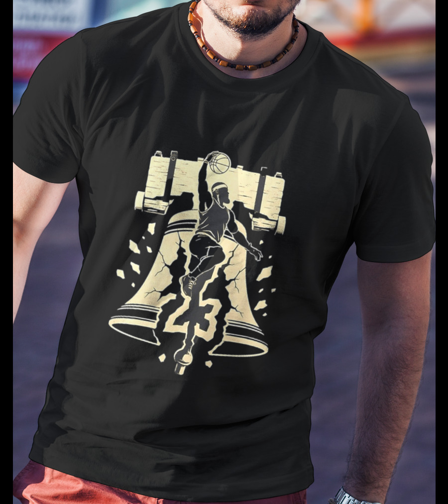 LeBron James Slam Dunk Philadelphia 76ers Liberty Bell Crack NBA 23 T-Shirt