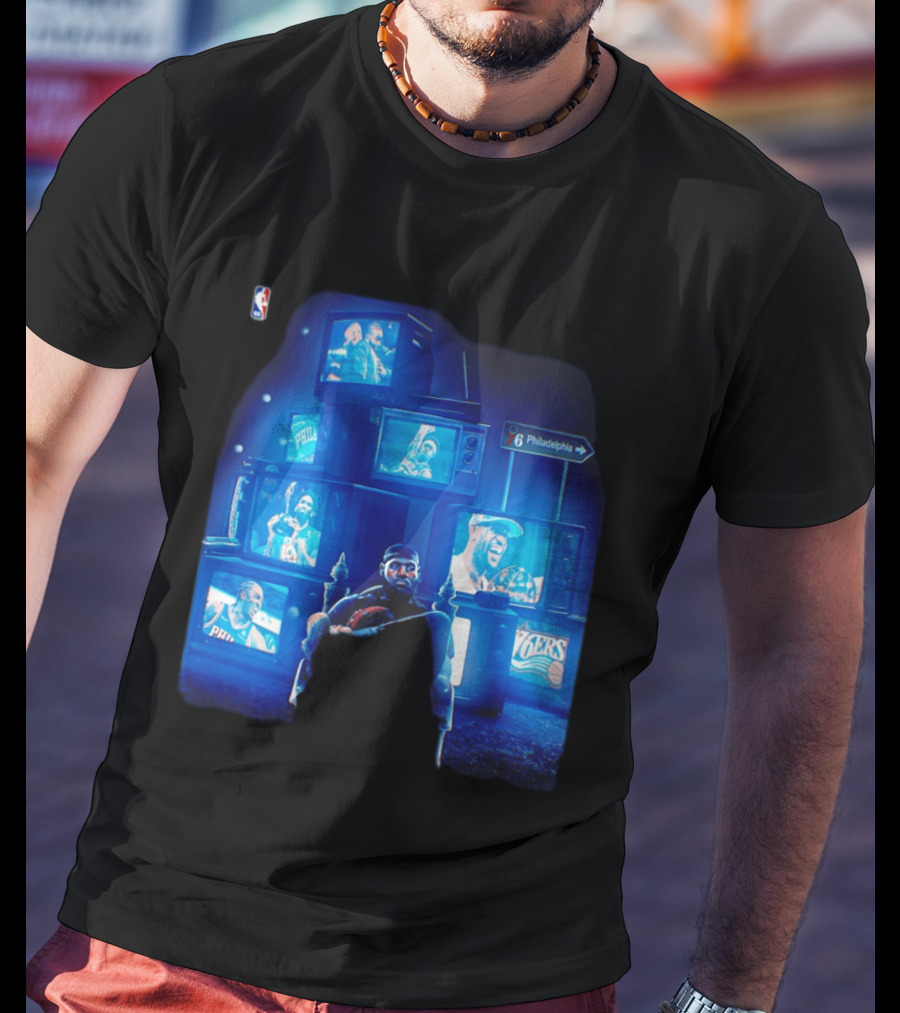 Philadelphia 76ers LeBron James NBA Collage TVs And Signs T-Shirt