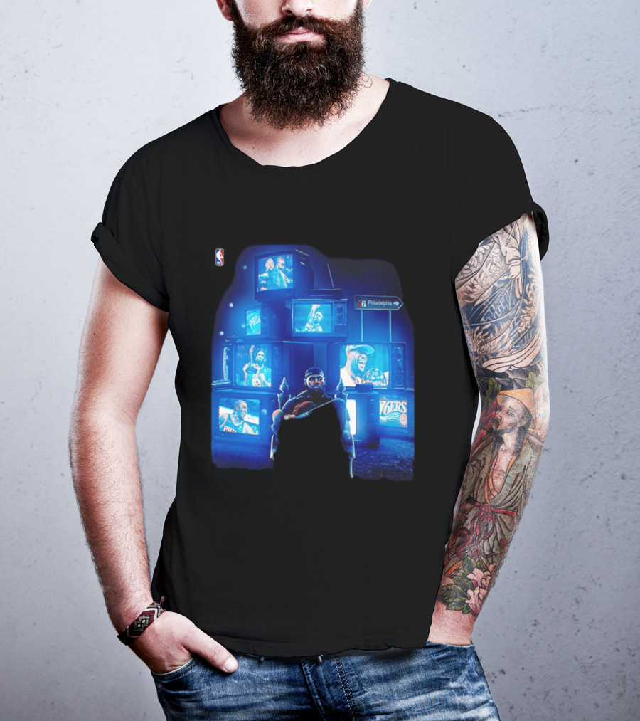 Philadelphia 76ers LeBron James NBA Collage TVs And Signs T-Shirt