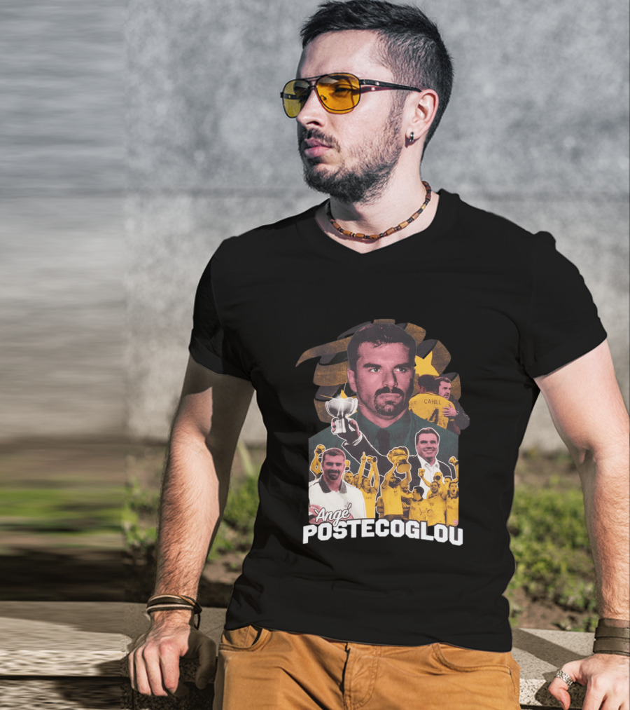 Ange Postecoglou Victory Celebration Collage Champions Cup Cahill T-Shirt