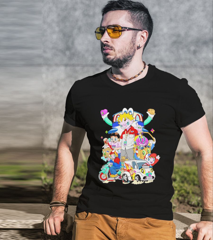 JNE Express Delivery Cartoon Characters And Van Fun Anime T-Shirt