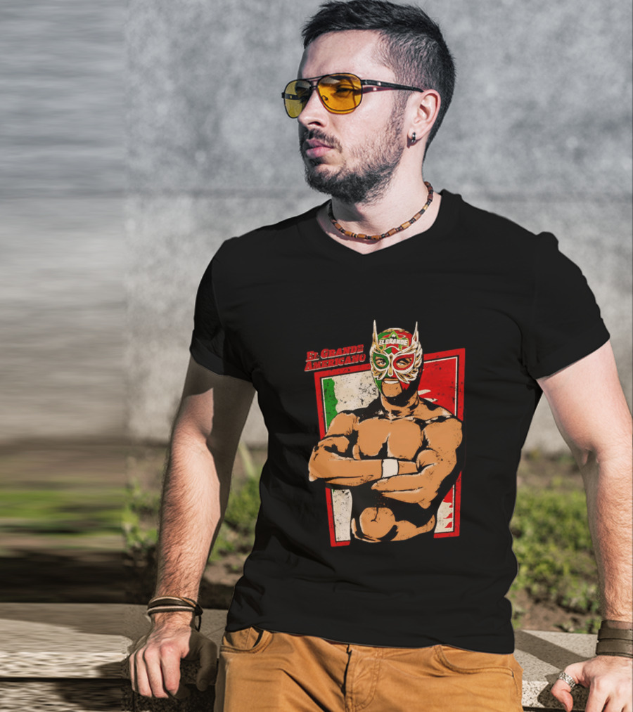 El Grande Americano Lucha Libre Wrestler Mexican Flag Masked Hero T-Shirt