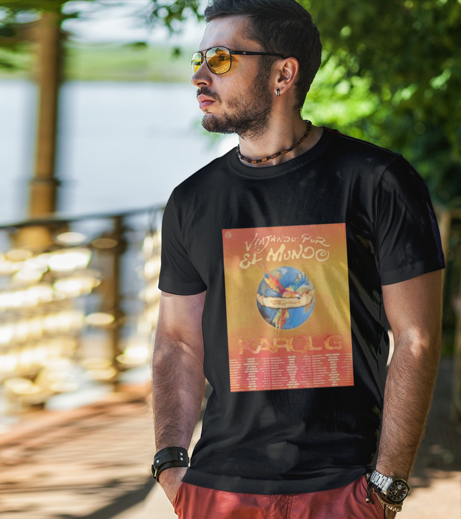 Karol G Viajando Por El Mundo Tropitour 2026 World Tour Dates Colorful Parrot T-Shirt