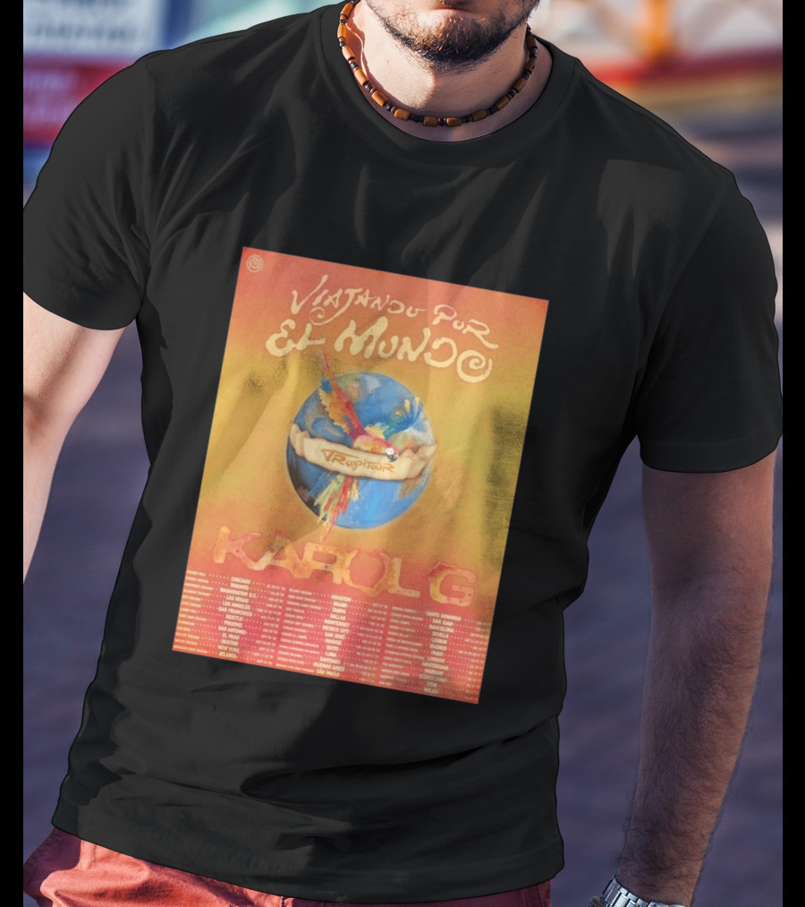 Karol G Viajando Por El Mundo Tropitour 2026 World Tour Dates Colorful Parrot T-Shirt