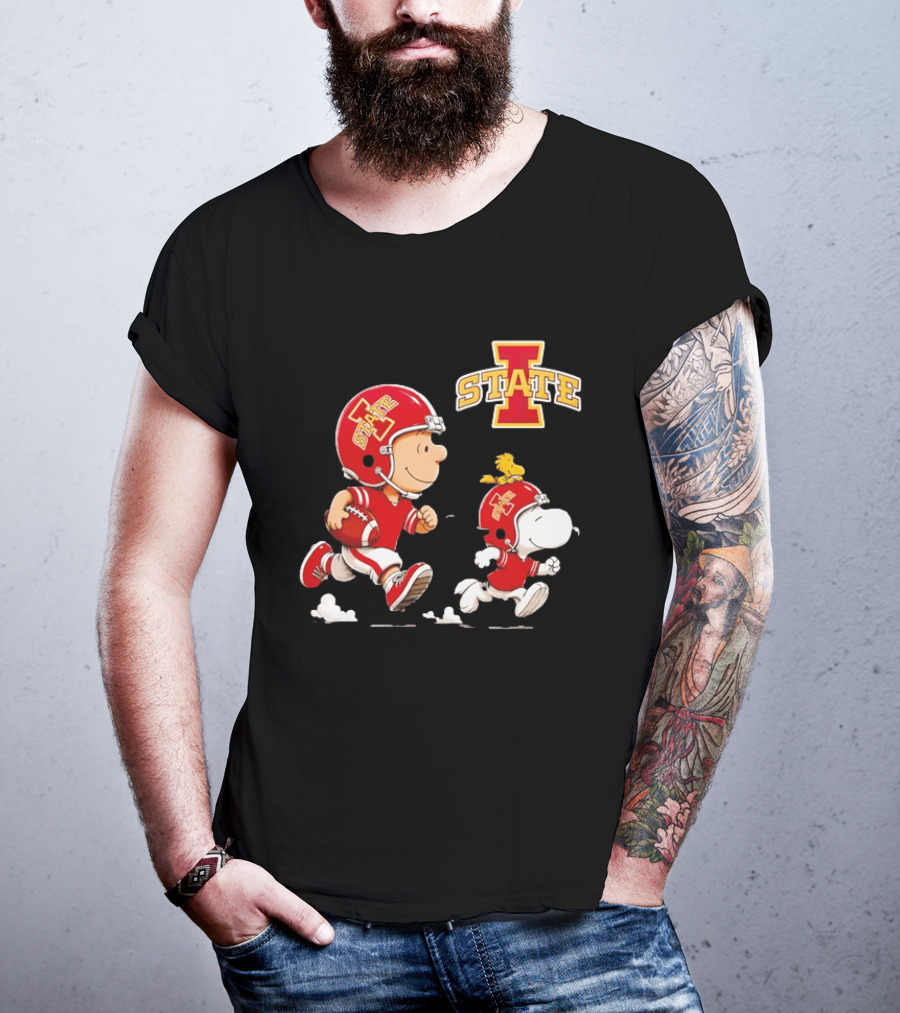 Peanuts Charlie Brown Snoopy Woodstock Running Football Iowa State T-Shirt