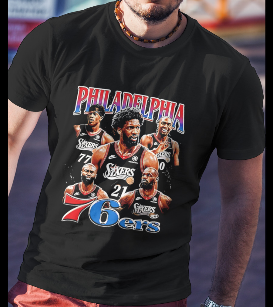 Philadelphia 76ers Embiid LeBron Collage 21 77 T-Shirt