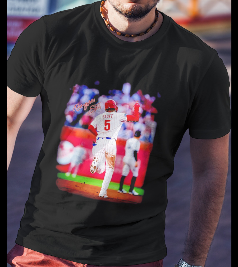 Philadelphia Phillies Bryson Stott 5 Baseball Game Action T-Shirt