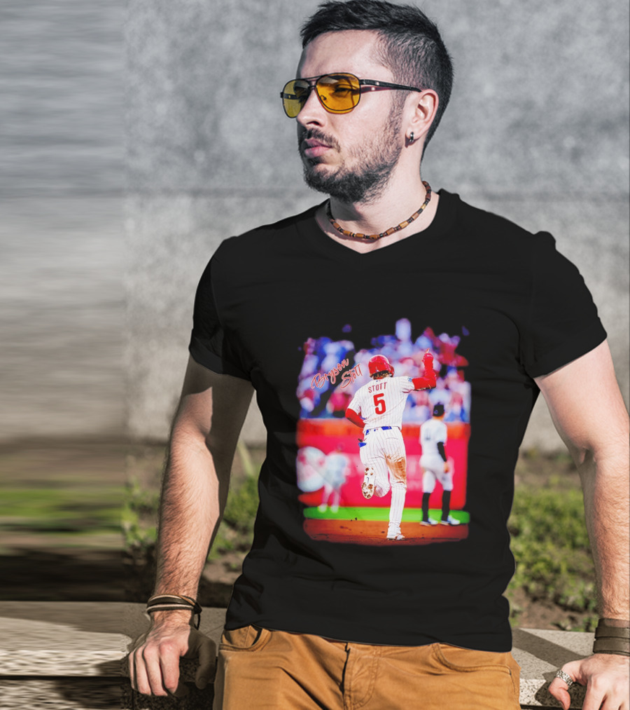 Philadelphia Phillies Bryson Stott 5 Baseball Game Action T-Shirt