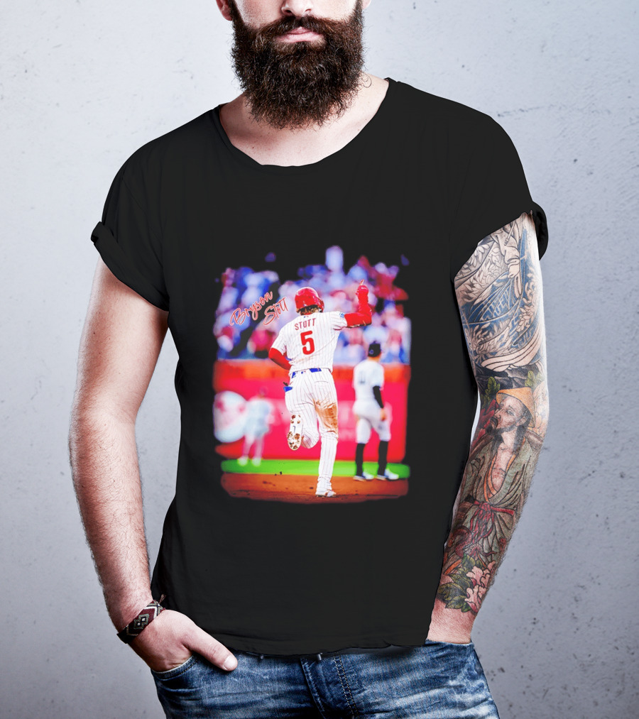 Philadelphia Phillies Bryson Stott 5 Baseball Game Action T-Shirt