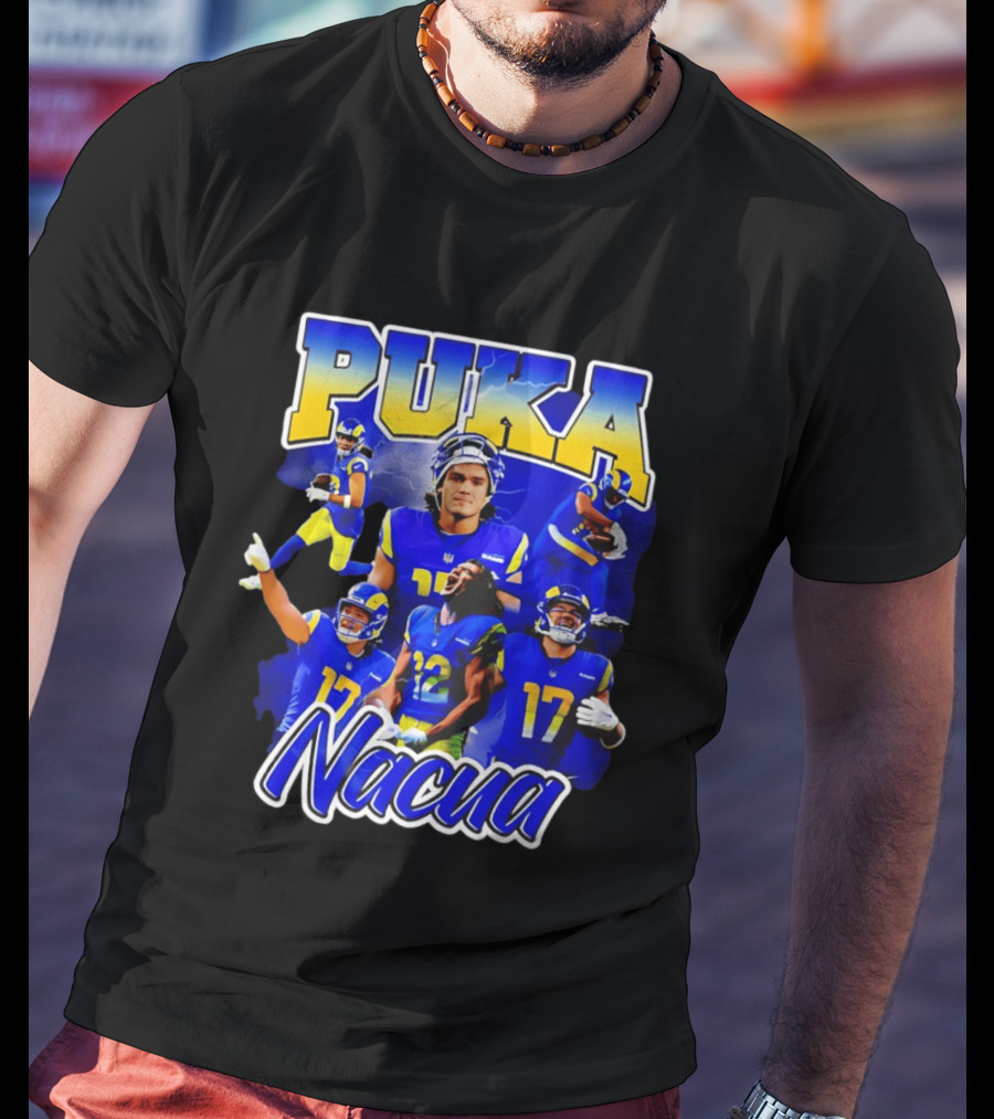 Puka Nacua Los Angeles Rams 17 Football Player Collage T-Shirt