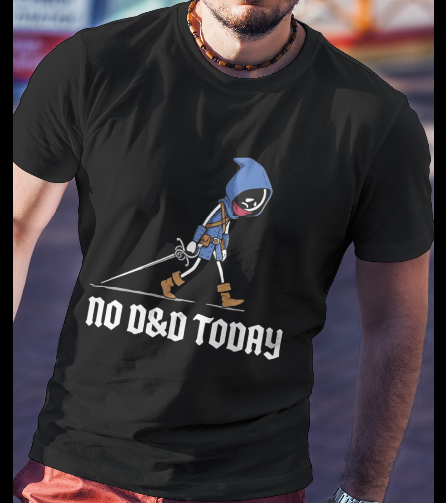 Rogue No D&D Today Cartoon Character In Blue Hooded Cloak And Boots With Sword T-Shirt