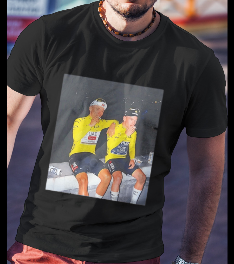 Tadej Pogačar Jonas Vingegaard Smoking LCL UAE Team Emirates Jumbo Visma Yellow Jersey T-Shirt