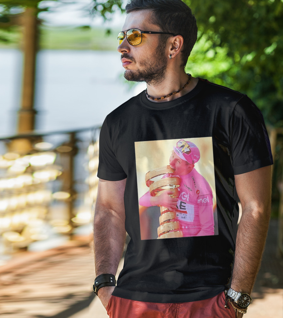 Tadej Pogačar Trophy Celebration UAE Pink Jersey T-Shirt