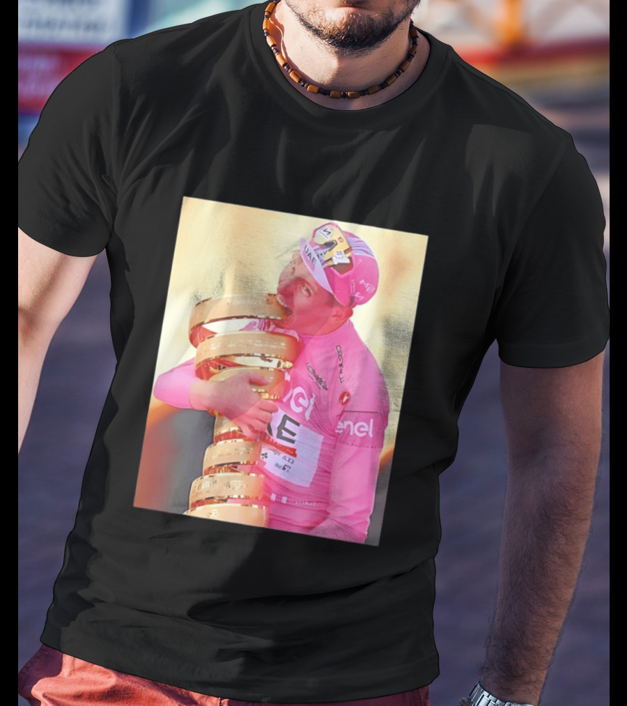 Tadej Pogačar Trophy Celebration UAE Pink Jersey T-Shirt