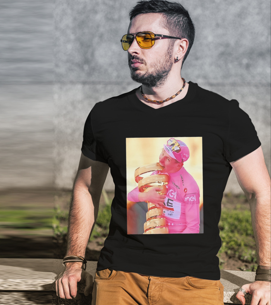 Tadej Pogačar Trophy Celebration UAE Pink Jersey T-Shirt