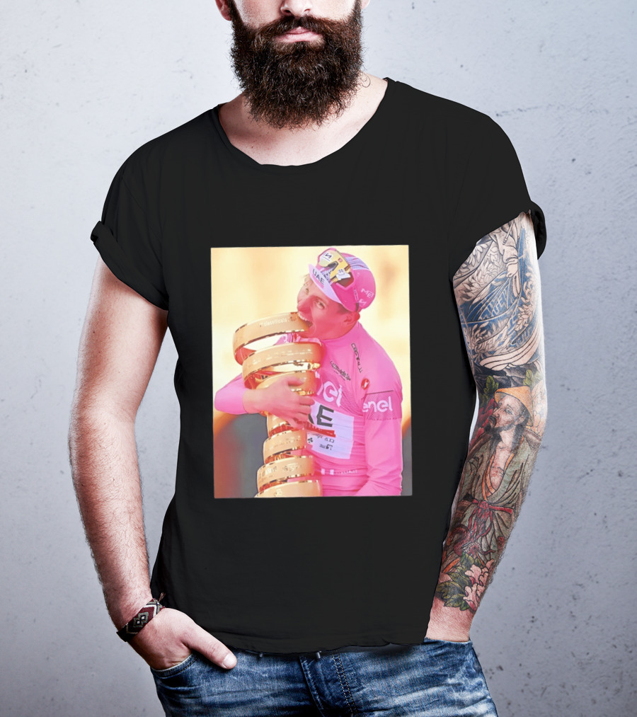Tadej Pogačar Trophy Celebration UAE Pink Jersey T-Shirt