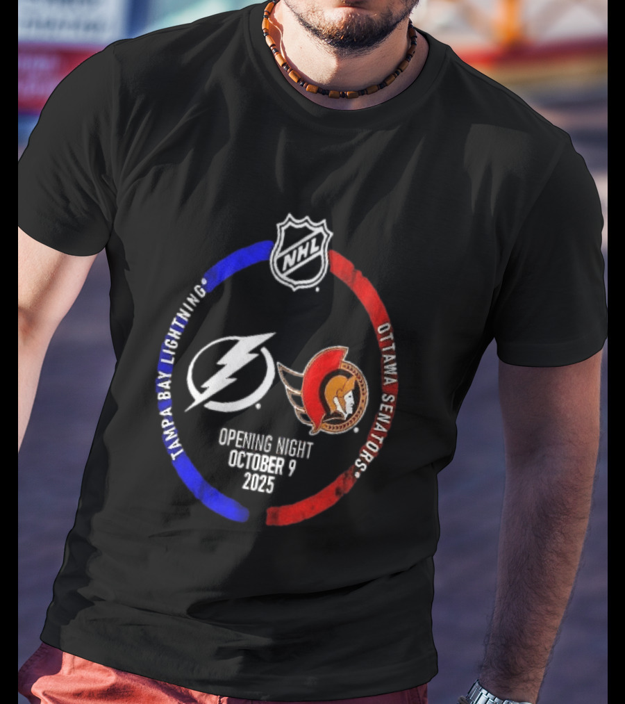 Tampa Bay Lightning Vs Ottawa Senators 2025 NHL Opening Night October 9 T-Shirt
