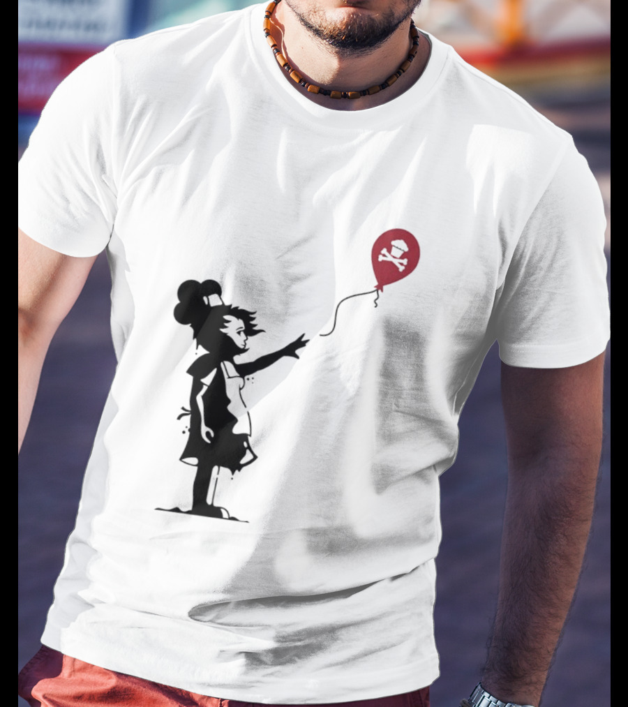 Baker Reaching For Cupcake And Crossbones Balloon Black Silhouette On Red T-Shirt