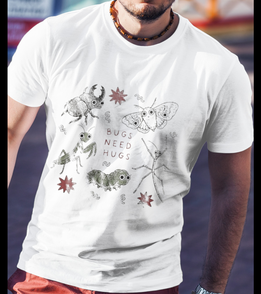 Bugs Need Hugs Insect Beetle Moth Mantis Fun Creepy Crawly T-Shirt