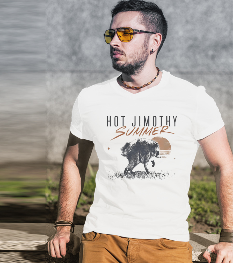 Hot Jimothy Summer Raccoon Silhouette At Sunset Moon T-Shirt
