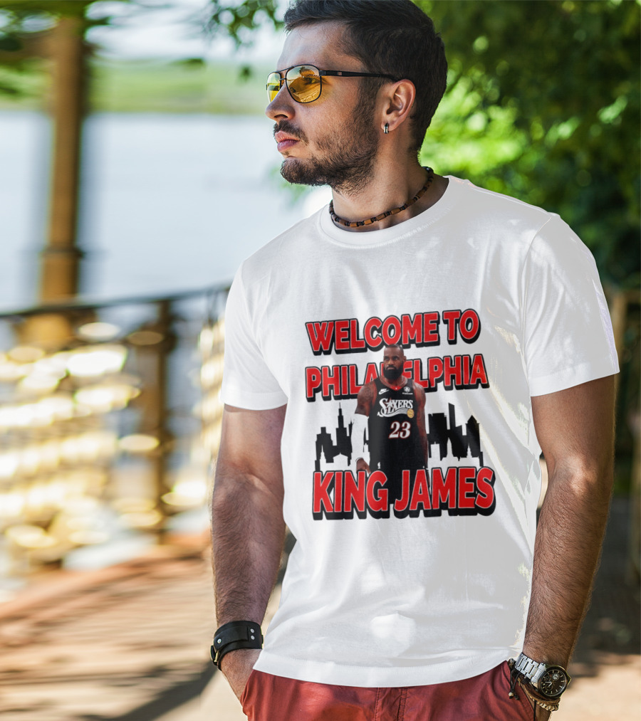 Philadelphia 76ers Welcome King James To Philadelphia Skyline T-Shirt